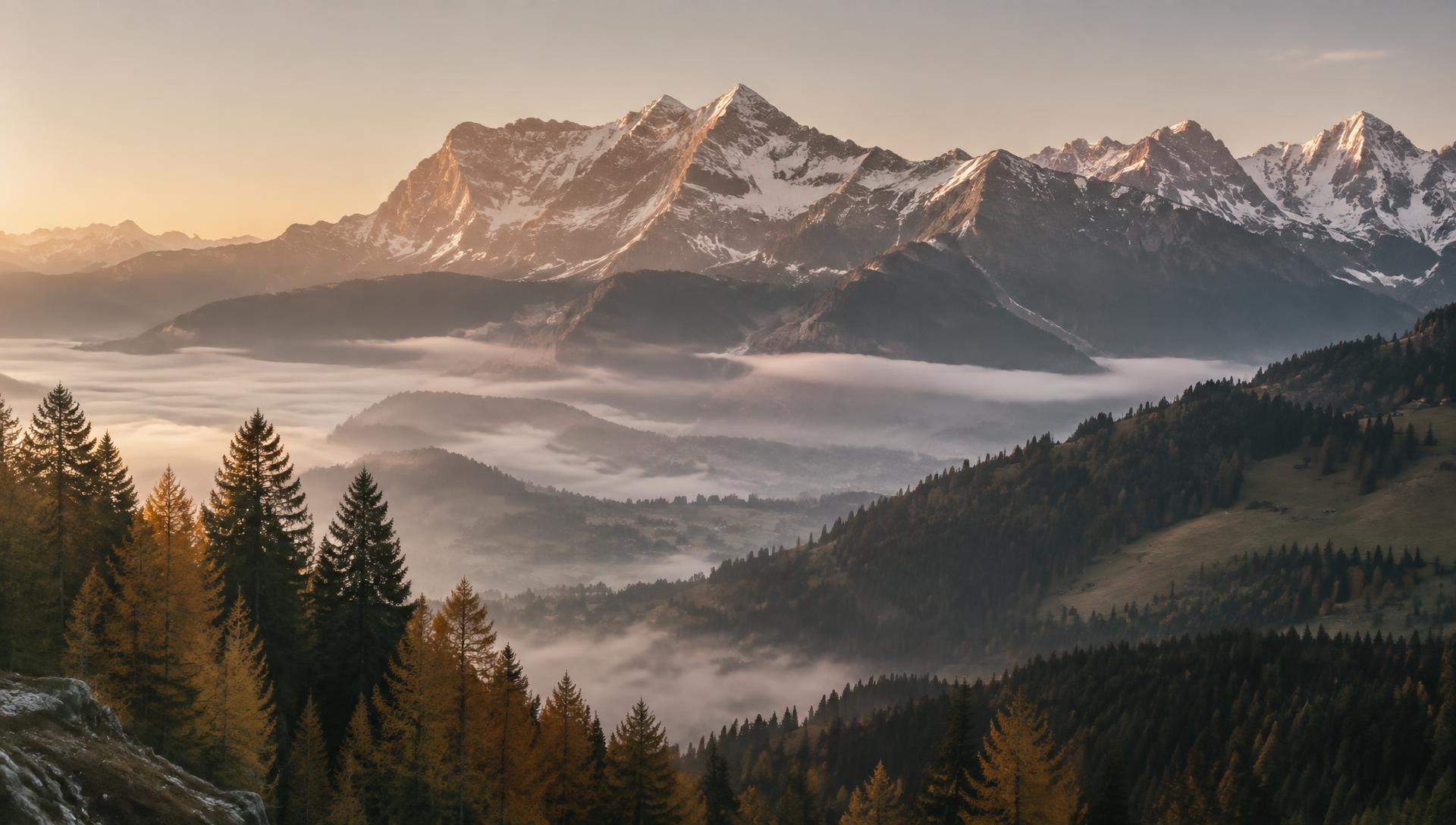 Paysage des Alpes vaudoises à l'aube, illustration